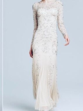 Adrianna Papell Ivory Beaded Long-Sleeve Wedding Gown
